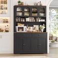 thumbnail image 2 of Hiphuta 71" Tall Pantry Cabinet with Arched Glass Doors, 47" Wide Kitchen Storage Cabinet with Microwave Stand & Charging Station, Hutch Cupboard for Kitchen Dining Room, Black, 2 of 7