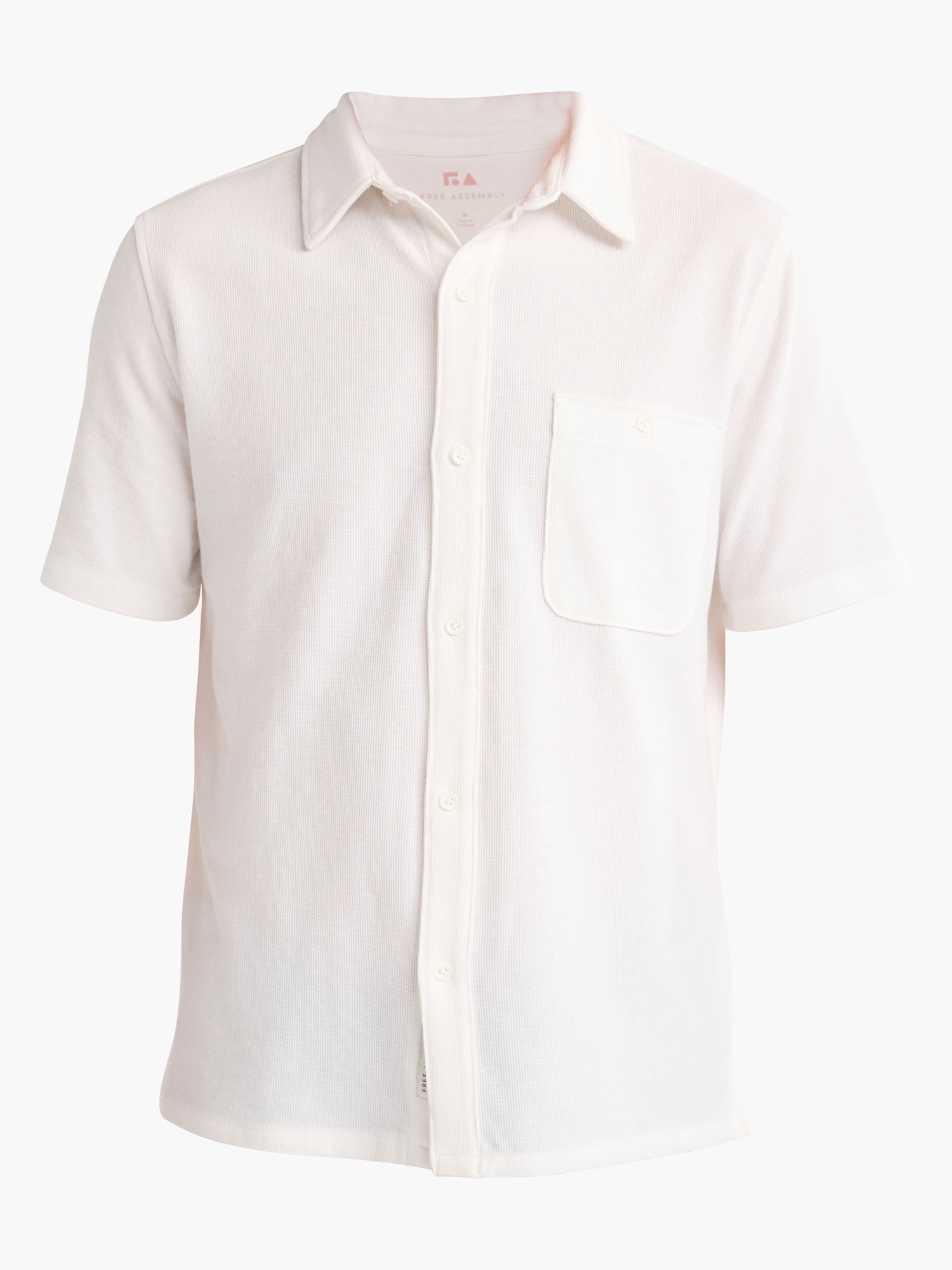 Free Assembly Men's Waffle Knit Button-Up Shirt with Short Sleeves, Sizes XS-3XL