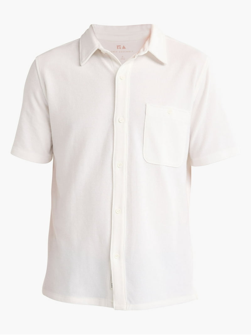 Free Assembly Men's Waffle Knit Short Sleeve Button-Up Polo Shirt