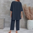 thumbnail image 5 of Outfmvch Linen Sets for Women Linen 2 Piece Set for Women's Lounge Sets Womens Pajama Sets Roll Sleeve Cotton Linen Sets Outfits Vacation Beach Travel Outfits Matching Lounge Sets Blue XL, 5 of 6