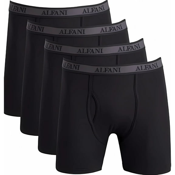Alfani Men’s 4-Pack Boxer Briefs, 100% Cotton, Black, Small