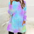 thumbnail image 5 of Womens Long Sweatshirts Sherpa Fleece Tunic Tops with 2 Pockets Tie Dye Multicolor Casual Trendy Fuzzy Sweaters (S, Light Blue), 5 of 5