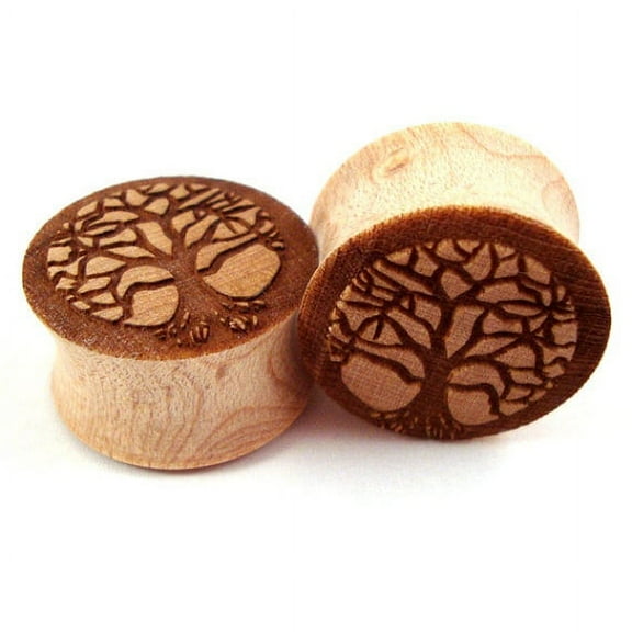 Tree of Life Wood Plugs/Gauges 00G (10MM) 2 Pieces (1 Pair) (A/3/A4)