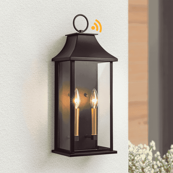 Lawyettle Bronze Smart Dusk to Dawn Outdoor Wall Light, 20.6" Large Outside Wall Sconce Light 2-Light, Modern Exterior Wall Lantern with Glass, Waterproof Outdoor Porch Light for House, Porch