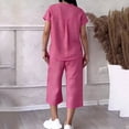 thumbnail image 4 of asjyhkr 2 Piece Sets for Women Casual Short Sleeve Button down Shirts Wide Leg Cropped Pants Summer Dailywear Comfy Outfits(4X-Large,Hot Pink), 4 of 5