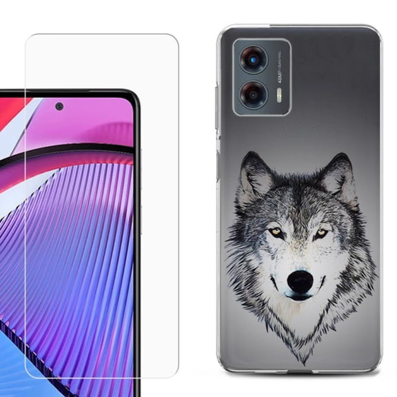 OneToughShield ® Compatible with Motorola Moto G 5G 2023, Shockproof Phone Case, with Tempered Glass Screen Protector - Wolf Face