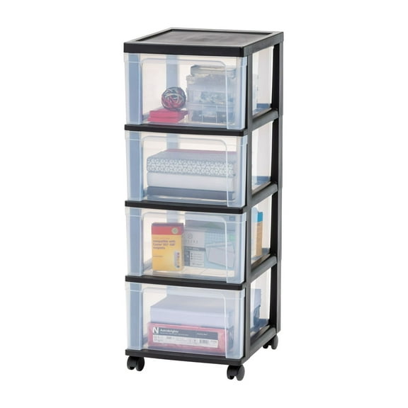 4-Drawer Narrow Plastic Storage Drawer Cart, Black Default
