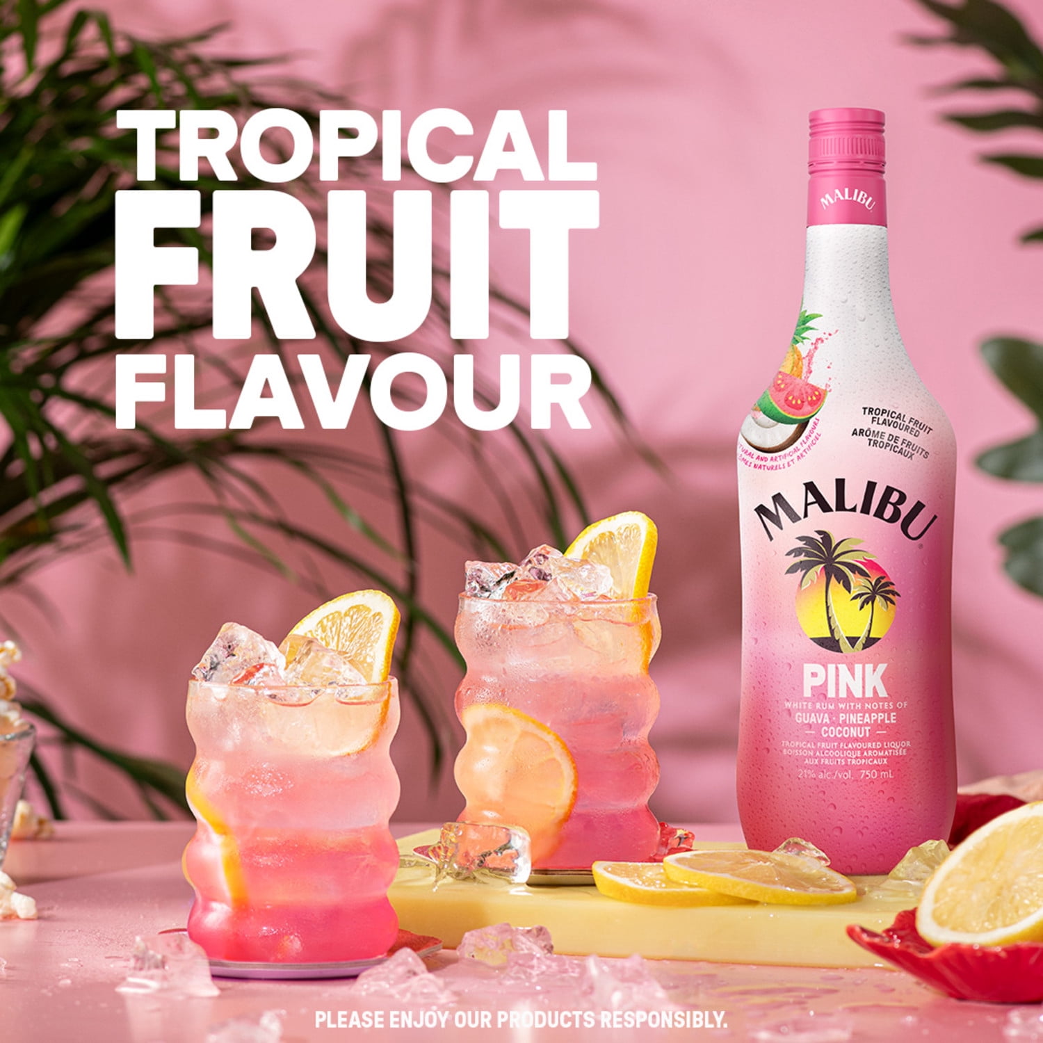 Malibu Pink White Rum with Tropical Liqueur, 750 ml Bottle, 42 Proof