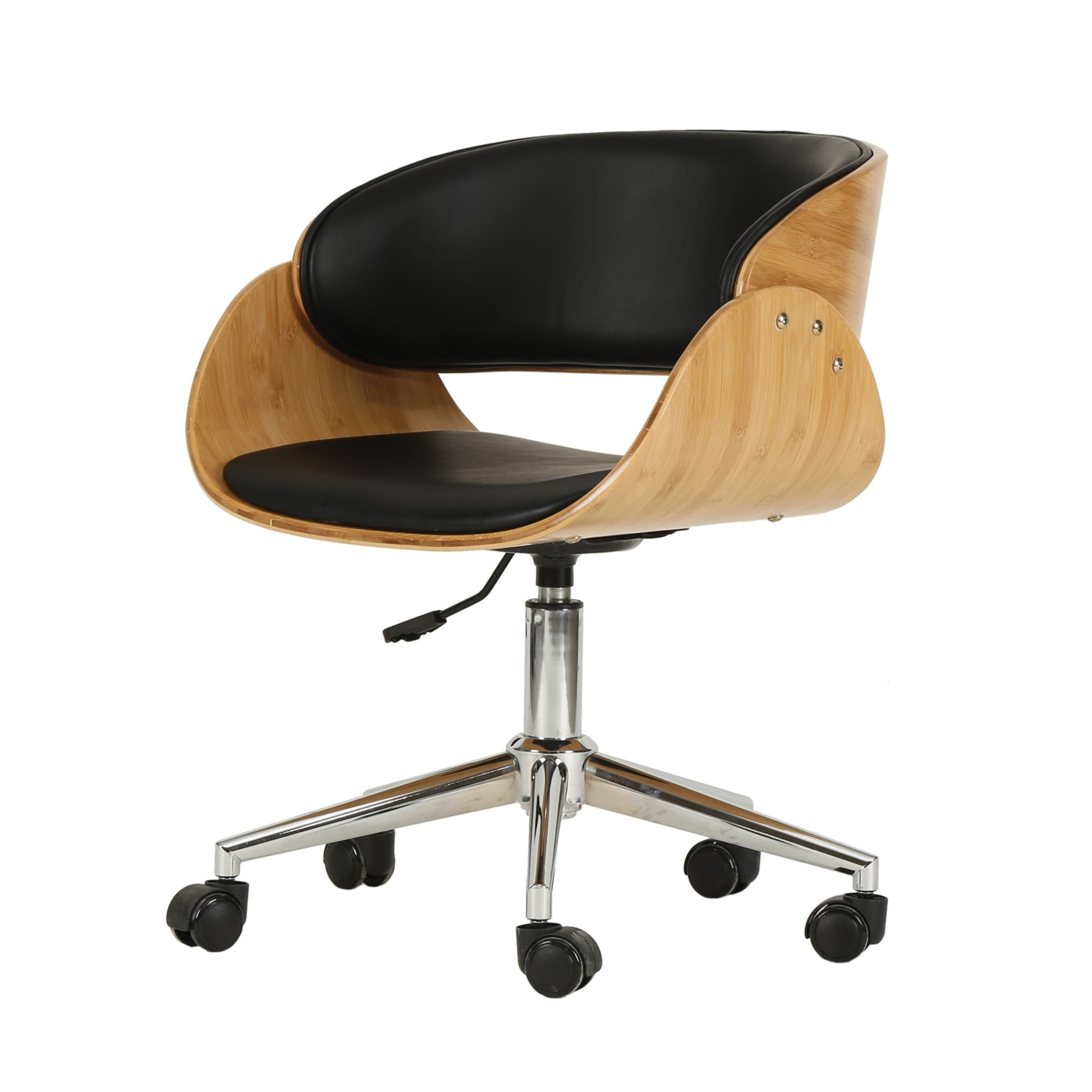 Lexie PU Leather Bamboo Swivel Office Chair Black/Natural