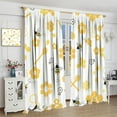 thumbnail image 4 of Bee Curtain Cartoon Cute Bees Yellow Honeycomb Flower Pattern Blackout Print Rod Pocket Window Drapes for Bedroom Living Room 42x54in, 4 of 6