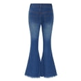 thumbnail image 5 of LiiYii Kids Girls High Waist Distressed Bell Bottom Stretchy Denim Pants Ripped Flared Jeans Trousers Blue 10, 5 of 7