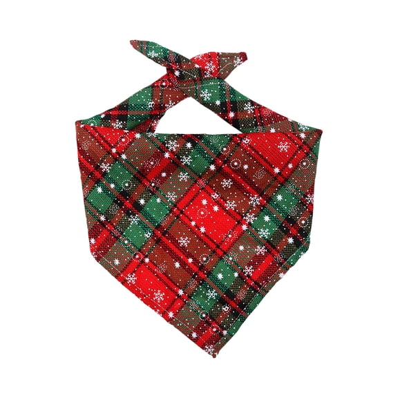 Christmas Pet Bandana, 23.6in Plaid Snowflake Triangle Scarf for Dogs & Cats, Holiday Party Outfit, Green Red