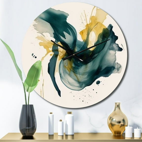 Designart "Strokes in Dark Blue and Gold XVIII" Fractals Oversized Wall Clock