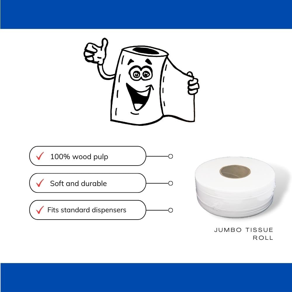SSBM Jumbo Roll Tissue Economy Size Non-Perforated Premium Toilet Paper, White, 3" Core, 1000 Feet, 2 Ply, 12 Rolls