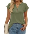 thumbnail image 3 of MOSHU Henley T-Shirts for Women Short Sleeve V Neck Tops Summer Trendy Tee Shirts Fashion Clothes, 3 of 10