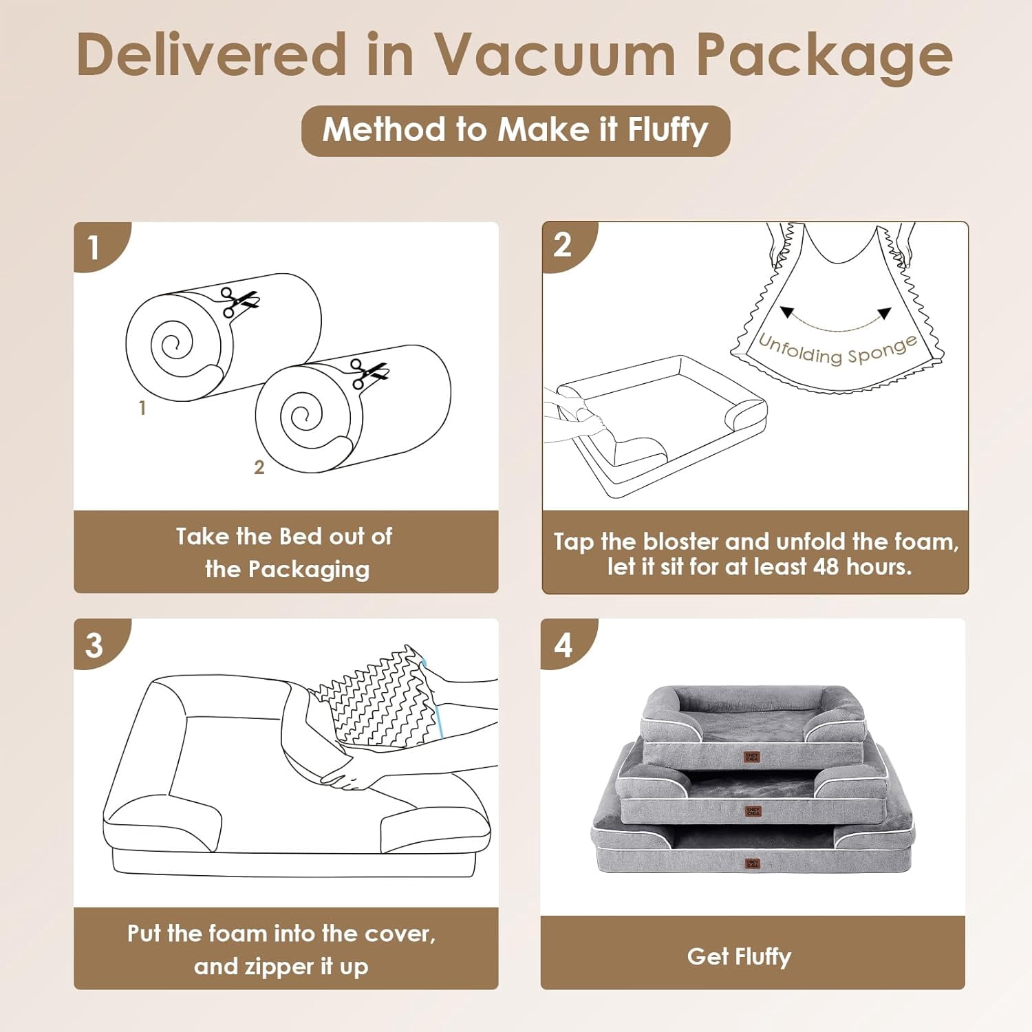 Orthopedic Dog Beds for Extra Large Dogs 44x32Inch, Waterproof Memory Foam XL Pet Bed with Sides, Non-Slip and Egg-Crate Foam Big Dog Couch Bed with Washable Removable Cover, Grey