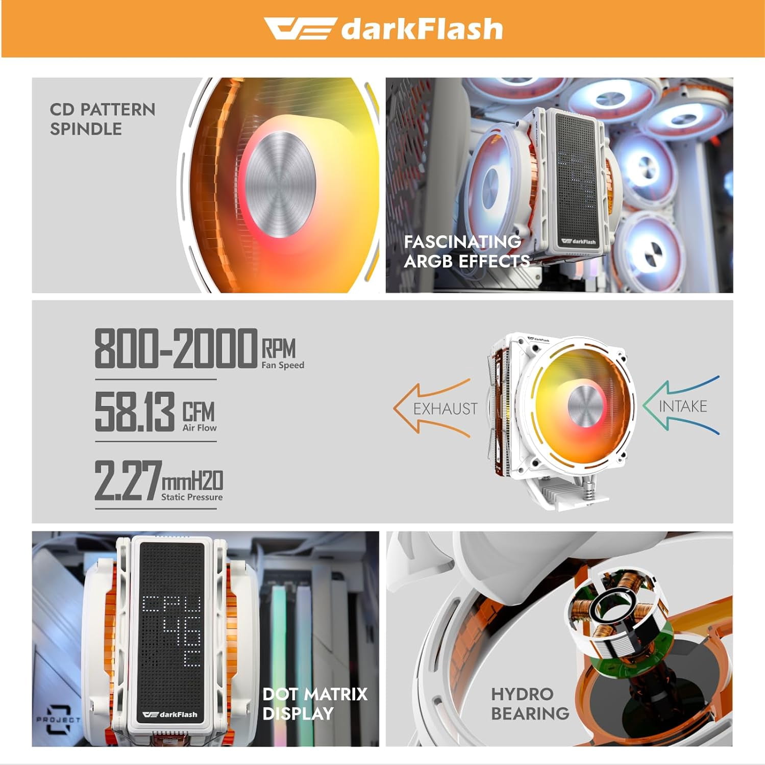 E400 Plus CPU Air Cooler, 4 Copper Heat Pipes, Dual 120mm PWM ARGB Fans 2200RPM,Digital Display Top,Intel LGA1851 1700 1200 115X 1366 and AMD AM5 AM4 Compatible(Fits MATX Cases Only)，White