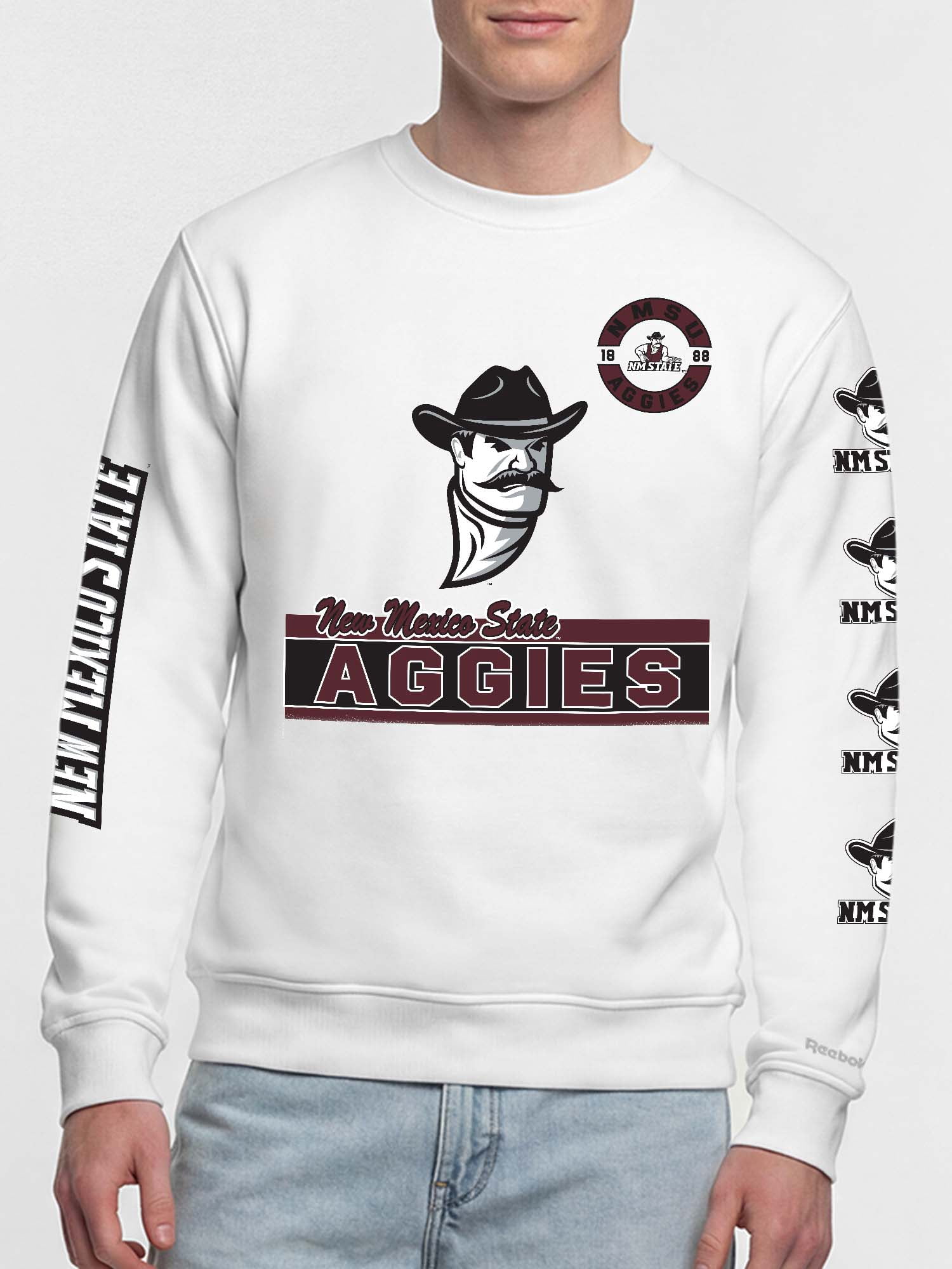 New Mexico State Aggies Reebok Mens White Crew Sweatshirt