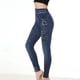 thumbnail image 4 of ICHUANYI Clearance Women's Imitation Denim Printed Leggings Capris High Waisted Elastic Pencil Pants(Blue, M) ICHUANYI WER2023080915363, 4 of 7