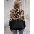 thumbnail image 3 of Womens Leopard Print Hoodie Patchwork Fleece Zipper Jacket with Pockets, Black, XL, 3 of 4