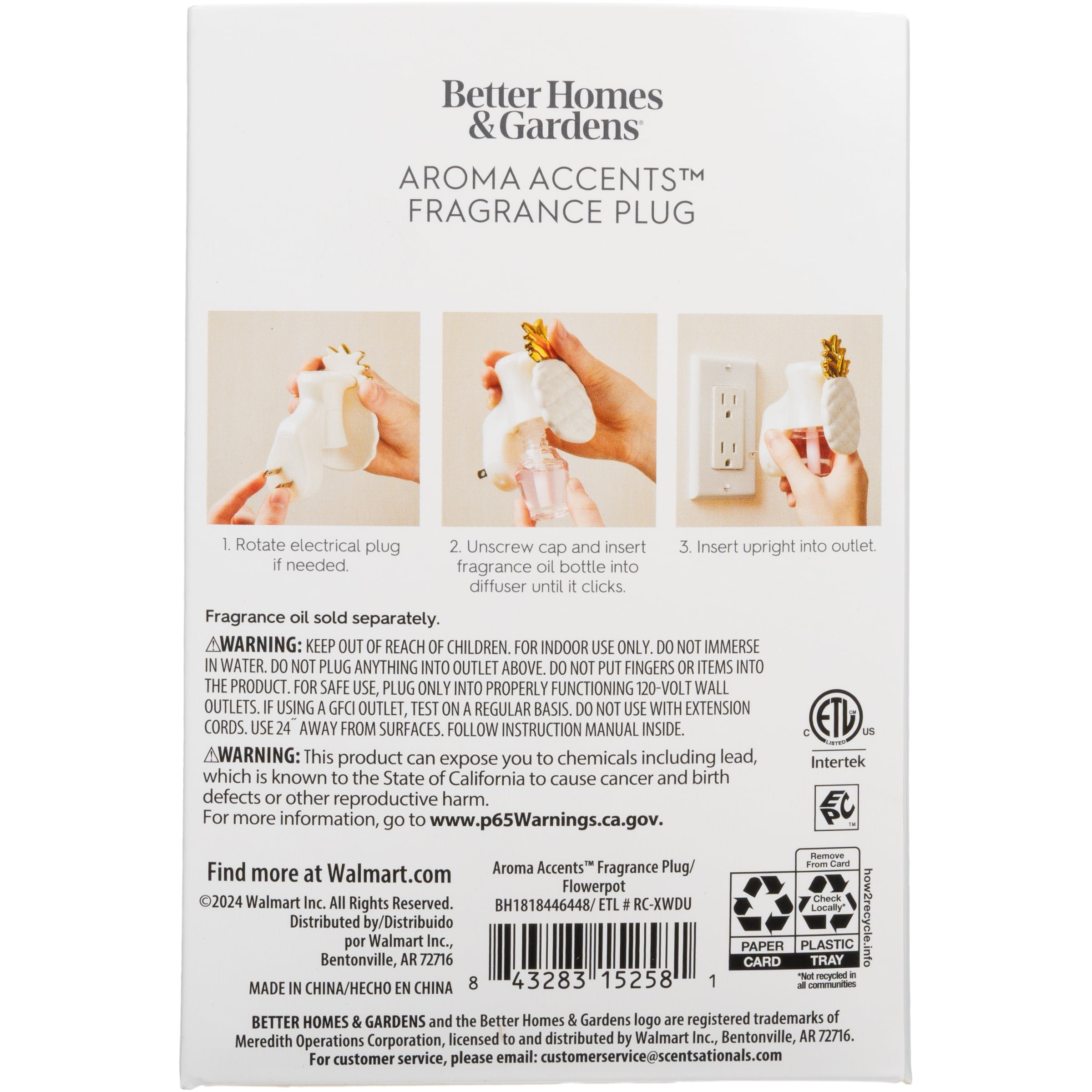 (4 pack) Better Homes & Gardens Aroma Accent Fragrance Plug, Flower Pot