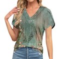 thumbnail image 1 of T-shirts Décontractés à Imprimé Floral pour Femmes, Col Rond, Manches Courtes, Mode 2024 Printemps Été, Coupe Ample, Vert M, 1 of 6