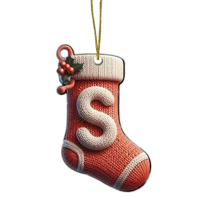 Acrylic Christmas Tree Ornaments Set With 26 Alphabet Letters Knit-Style Stocking Design For Holiday Decor
