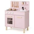 thumbnail image 1 of Costway Kids Kitchen Playset with Light up Stove & Cooking Sounds Oven Sink Faucet Pink, 1 of 10
