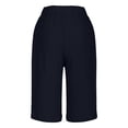 thumbnail image 6 of Women's Cotton Linen Bermuda Shorts Knee Length Elastic Waist Loose Fit Summer Casual Shorts with Pockets, #03 Navy, XXL, 6 of 7