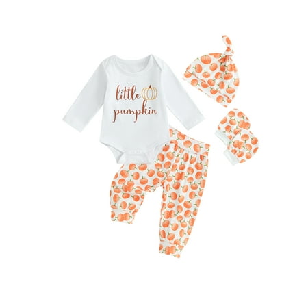 

Mioliknya Baby Halloween Long Sleeve Romper + Pumpkin Pants + Hat + Gloves