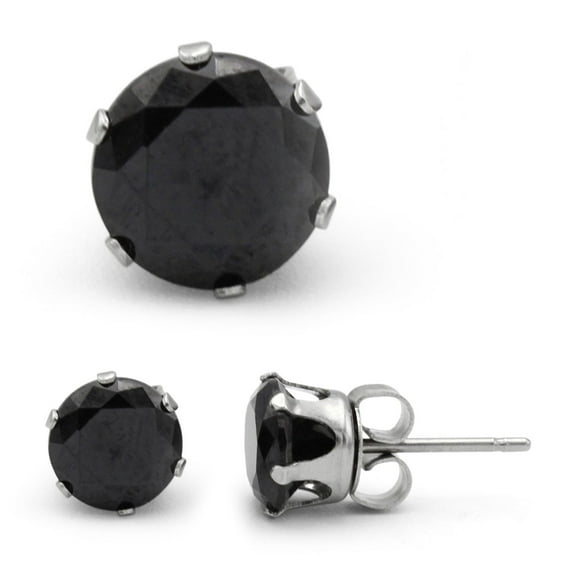 BEBERLINI Women Stud Earrings Cubic Zirconia Black Stainless Steel Jewelry Round 10 mm