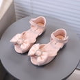 thumbnail image 2 of Sandals for Girls Rhinestone Buckle Bow Open Toe Princess Dress Shoes Summer Comfortable Footbed Ankle Strap Flat Shoes Pink 12.5 Little Kid, 2 of 5