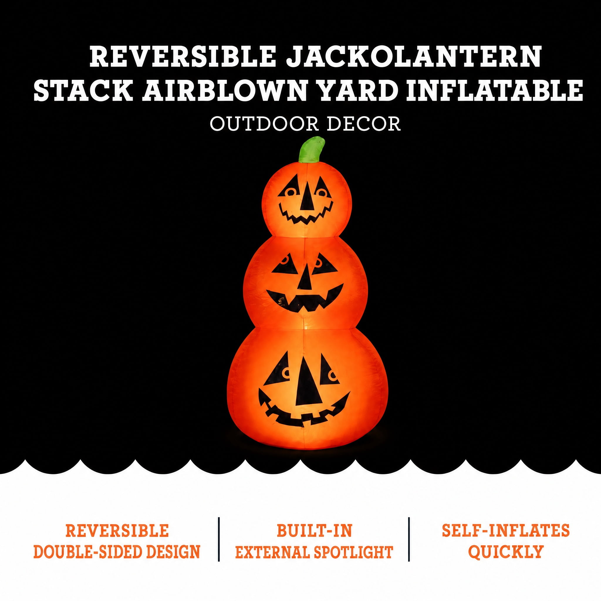 Reversible Jack-o'-Lantern Stack Airblown Yard Inflatable, Multicolor, 4', Halloween by Way To Celebrate