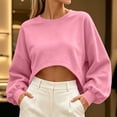 thumbnail image 4 of Besolor Crop Sweatshirts for Women Crewneck Long Sleeve Tops Casual Loose Fall Workout Running Pullover Tops(Medium,Pink), 4 of 5