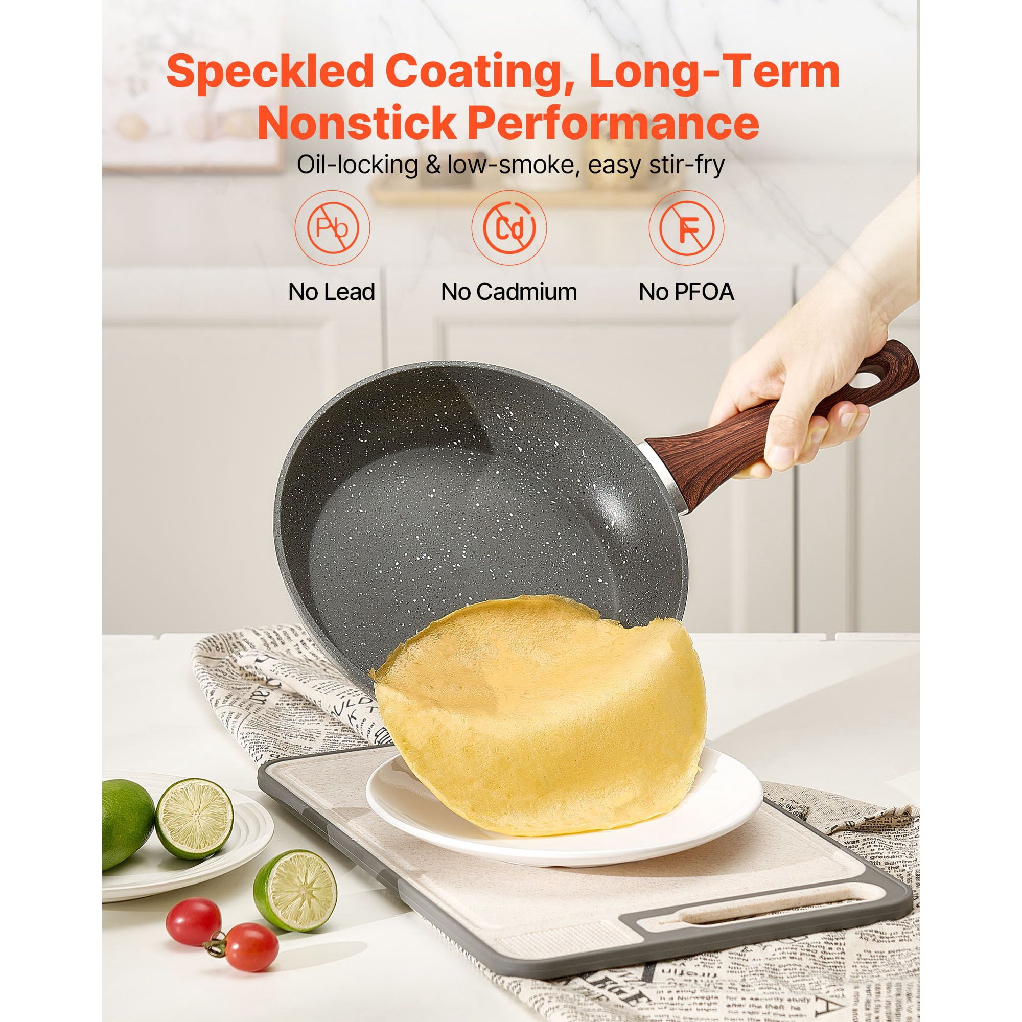 3-Piece Aluminum Skillet Set with Dot-Textured Nonstick Interior, 9.5/11/12 Inch, Bakelite Handle, Induction Compatible