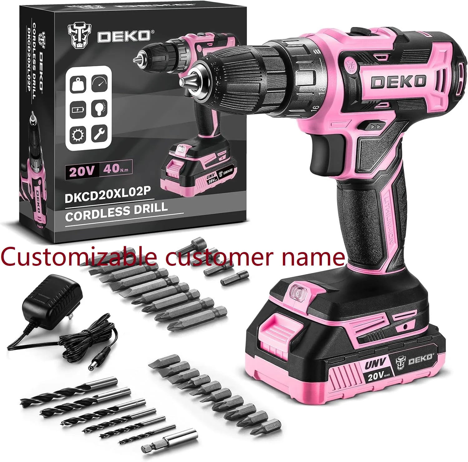 Power Drill Cordless: Pink Cordless Drill 20V Electric Power Drill Set Tool for Women