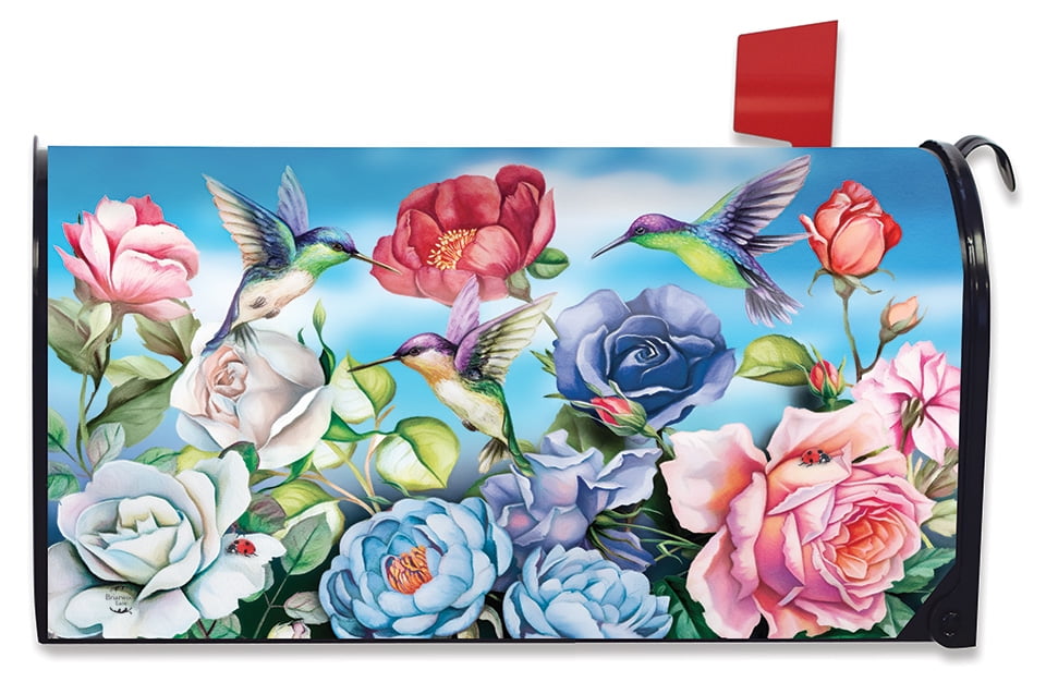 Hummingbird and Roses Spring Magnetic Mailbox Cover Standard Briarwood Lane
