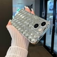 thumbnail image 2 of Compatible with iPhone 14 Plus Phone Case for Women, Fashion 3D Woven Pattern Plating Case, Grid Printed Soft Silicone Shockproof Camera Protective for iPhone 14 Plus case- Silver, 2 of 9