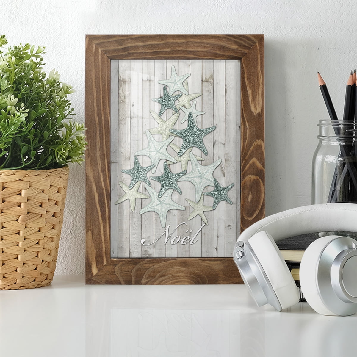 Coastal Christmas IV -Framed Print w/glass-Walnut