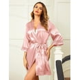 thumbnail image 5 of Ekouaer Women's Kimono Satin Robes 3/4 Sleeve Sleepwear Lace Bathrobe Lingerie Short Robe, 5 of 6