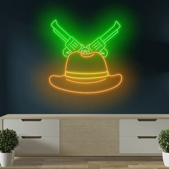 Craftnamesign Cowboy Hat Neon Sign, Cowboy LED Light, Western Light Up for Bedroom Bar