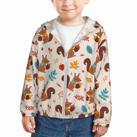 

Lukts Forest Squirrel Nuts Print Children s Long-Sleeved Sun Protection Clothing Hooded Sweatshirts for Boys and Girls Outdoor Sports-18 Months