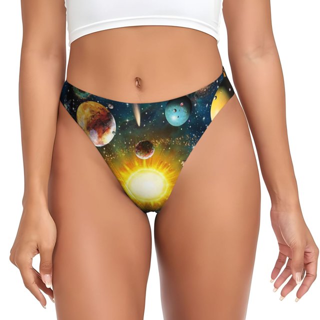 Balery Space Planet Tangas de Algodón para Mujer con Estampado – Ropa Interior Sexy, Transpirable, G-string-Small