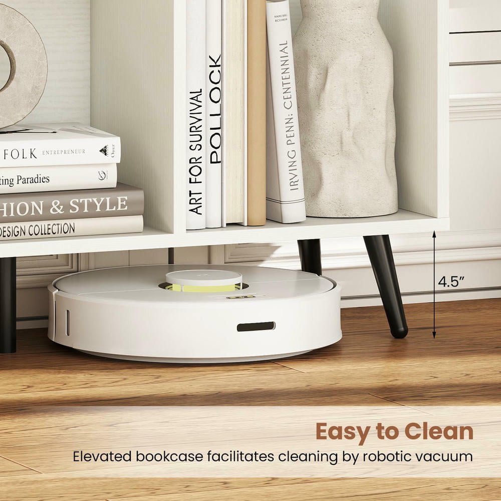 Resenkos 8-Cube Bookcase with 5 Tapered Metal Legs for Modern Decor - White/Black