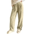 thumbnail image 2 of Women's Cable Knit Fuzzy Loungewear Pants Elastic Waist Jogger Style Warm Plush Home Trousers with Pockets for Fall Winter, 2 of 6