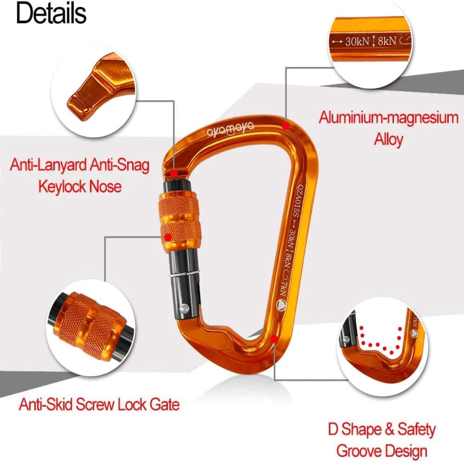 3-Pack Screwgate Locking Carabiners – 30kN (6,744 lbs) Heavy-Duty D-Shaped Carabiners for Rock Climbing, Rappelling