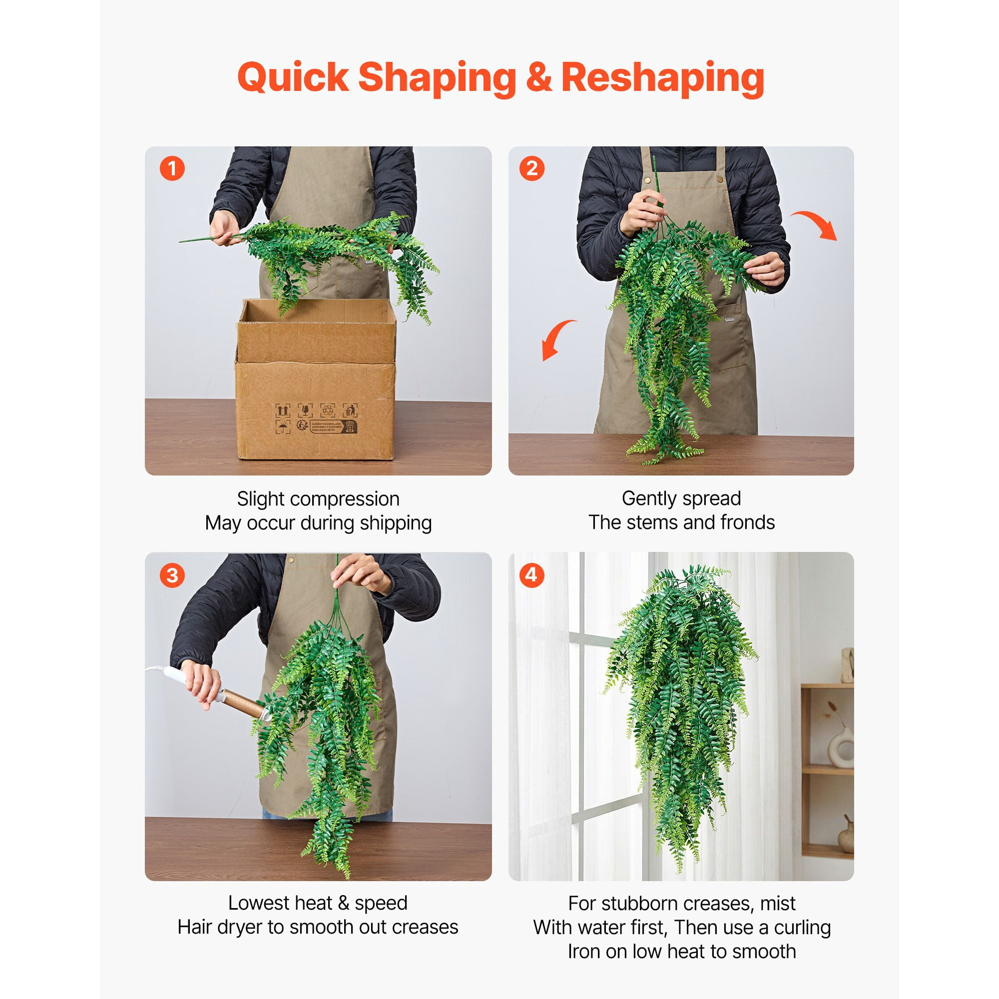 Artificial Fern 12-Pack 4x32 Inch Lifelike Silk and PE Plant Dense Foliage Weather-Proof LDPE Branches Low Maintenance for Indoor Outdoor Decor