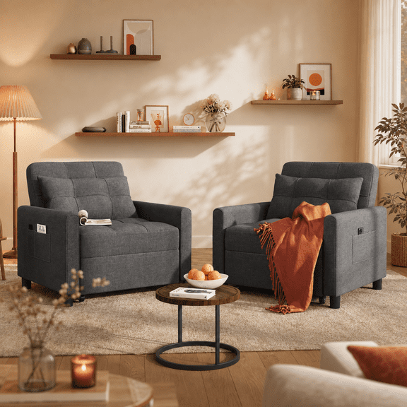 3-in-1 Convertible Sofa Chair Bed, Single Pull Out Sleeper Chair with Ottoman