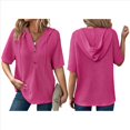 thumbnail image 2 of Blusas de Verano para Mujer, de Punto Gofre, de Corta, con Cordón, Sudaderas con Botones y Cuello en V, Blusas Informales, Camisas. Rojo L, 2 of 9