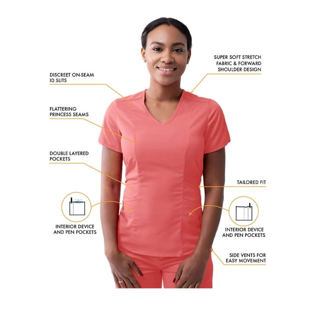 Adar Pro Modern Athletic Scrub Set For Women - Modern V-Neck Scrub Top & Yoga Jogger Scrub Pants